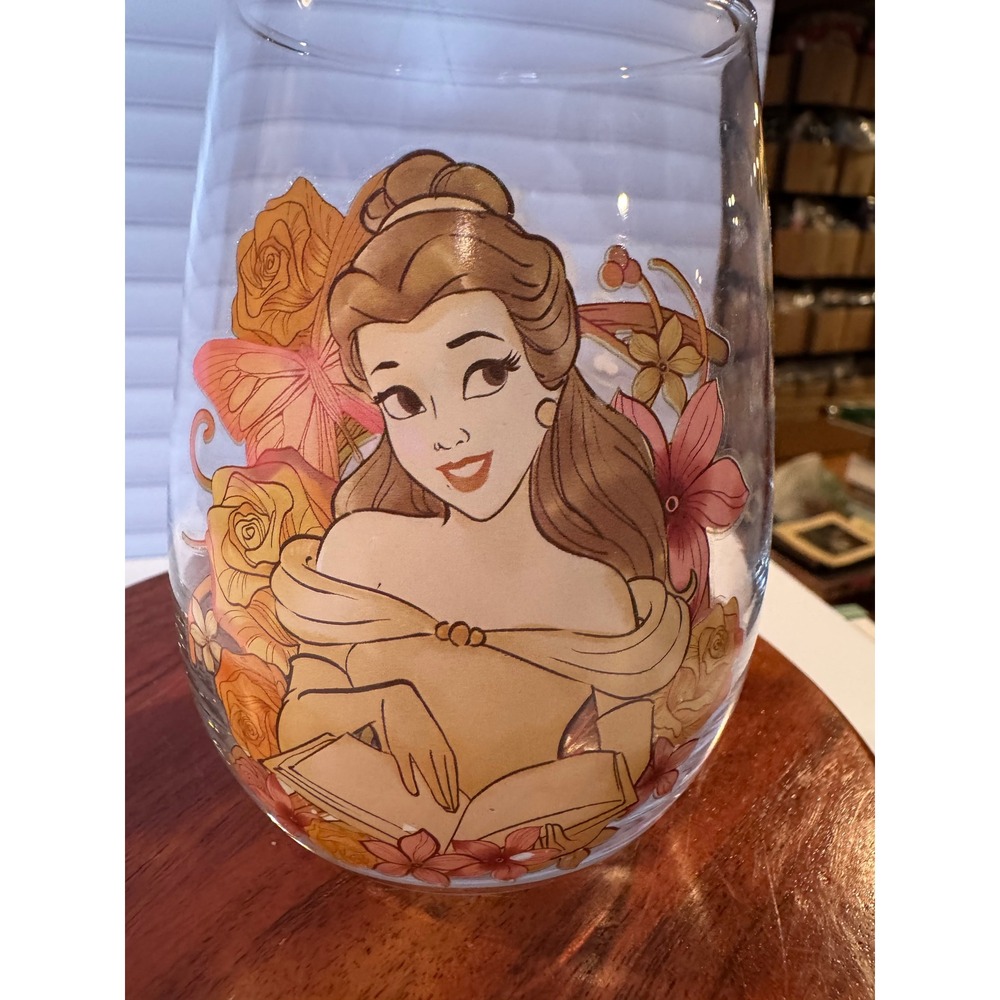 Belle Beauty‎ and The Beast Stemless Wine Glass Disney Princess Floral